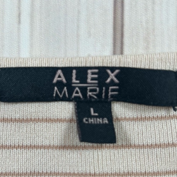 Alex Marie Square Neckline, Cream/Stripe, Ribbed Sweater. Size Large. - Picture 4 of 8